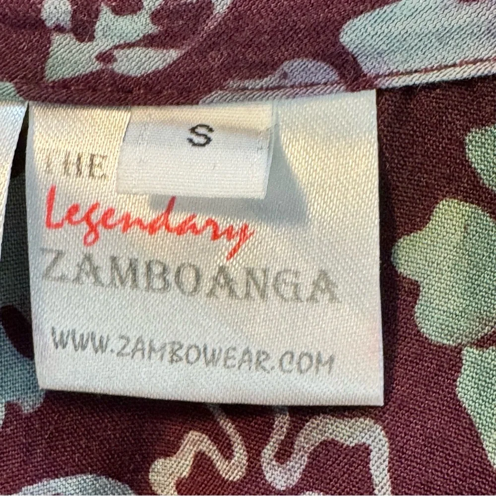 The Legendary Zamboanga Size Small Purple/Blue Rayon Batik Faux Wrap SS Top